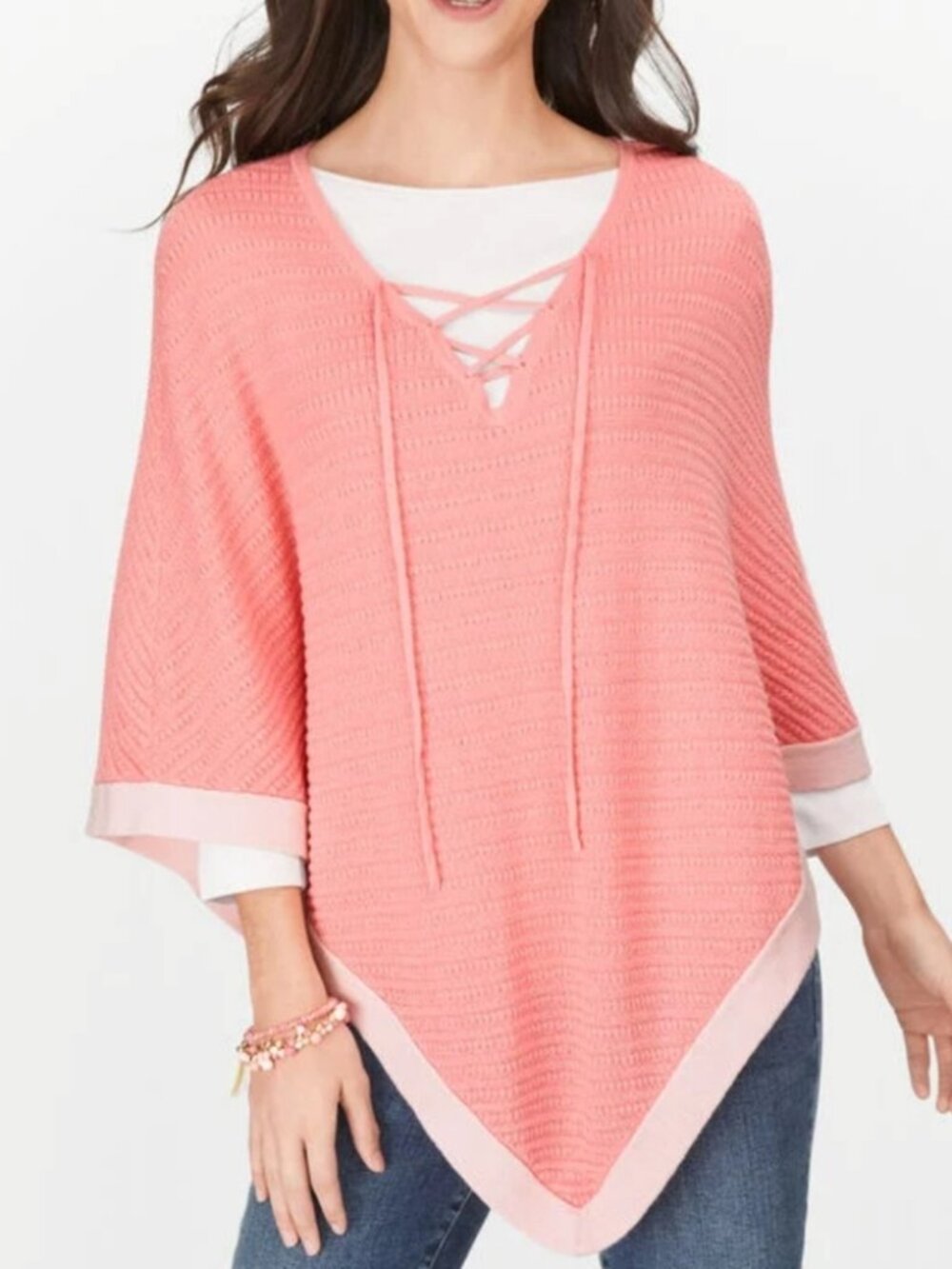 Talbots Coral Pink Lace-Up Knit Poncho